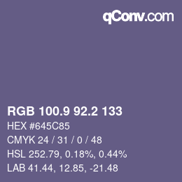 カラーコード: RGB 100.9 92.2 133 | qconv.com