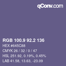 カラーコード: RGB 100.9 92.2 136 | qconv.com