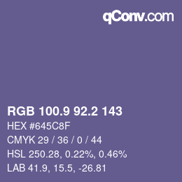 カラーコード: RGB 100.9 92.2 143 | qconv.com