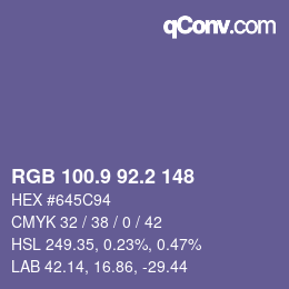 カラーコード: RGB 100.9 92.2 148 | qconv.com