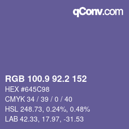 カラーコード: RGB 100.9 92.2 152 | qconv.com