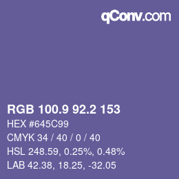 カラーコード: RGB 100.9 92.2 153 | qconv.com