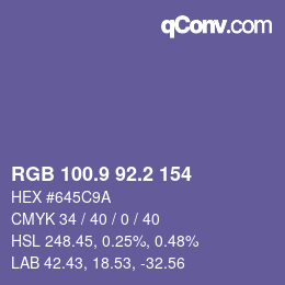 カラーコード: RGB 100.9 92.2 154 | qconv.com