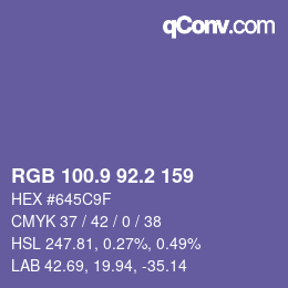 カラーコード: RGB 100.9 92.2 159 | qconv.com