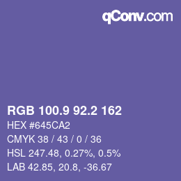 カラーコード: RGB 100.9 92.2 162 | qconv.com