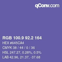 カラーコード: RGB 100.9 92.2 164 | qconv.com