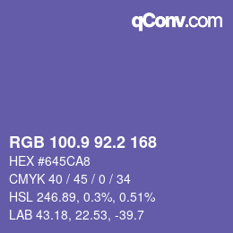 カラーコード: RGB 100.9 92.2 168 | qconv.com