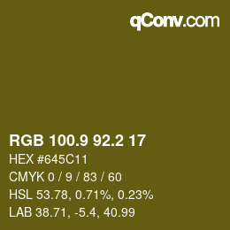 カラーコード: RGB 100.9 92.2 17 | qconv.com