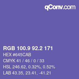 カラーコード: RGB 100.9 92.2 171 | qconv.com