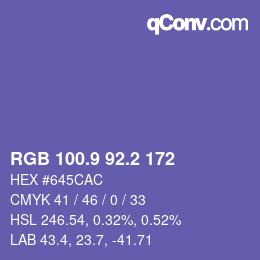 カラーコード: RGB 100.9 92.2 172 | qconv.com