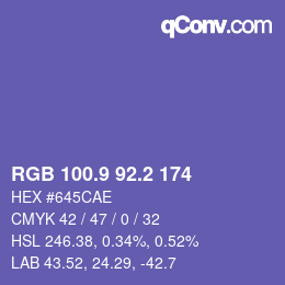 カラーコード: RGB 100.9 92.2 174 | qconv.com