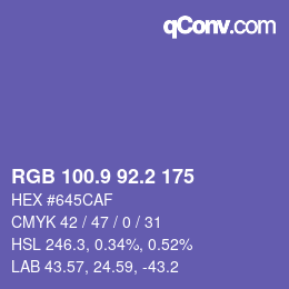 カラーコード: RGB 100.9 92.2 175 | qconv.com