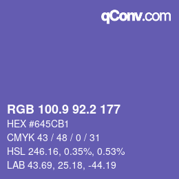 カラーコード: RGB 100.9 92.2 177 | qconv.com