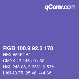 カラーコード: RGB 100.9 92.2 178 | qconv.com