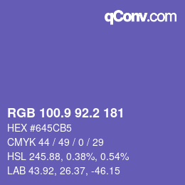 カラーコード: RGB 100.9 92.2 181 | qconv.com