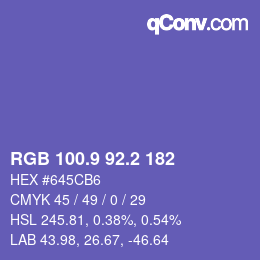 カラーコード: RGB 100.9 92.2 182 | qconv.com