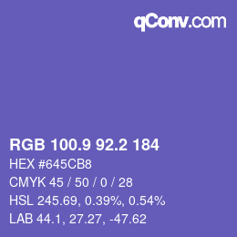 カラーコード: RGB 100.9 92.2 184 | qconv.com