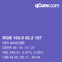 カラーコード: RGB 100.9 92.2 187 | qconv.com