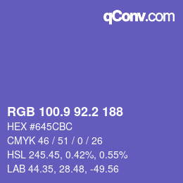 カラーコード: RGB 100.9 92.2 188 | qconv.com