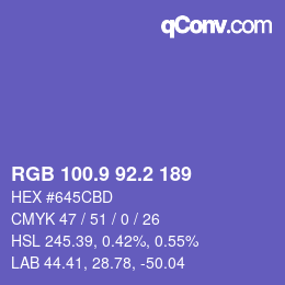 カラーコード: RGB 100.9 92.2 189 | qconv.com
