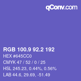 カラーコード: RGB 100.9 92.2 192 | qconv.com