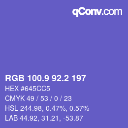 カラーコード: RGB 100.9 92.2 197 | qconv.com