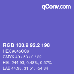 カラーコード: RGB 100.9 92.2 198 | qconv.com