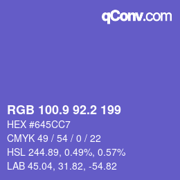 カラーコード: RGB 100.9 92.2 199 | qconv.com