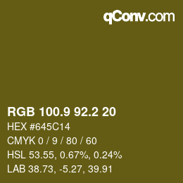 Color code: RGB 100.9 92.2 20 | qconv.com