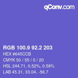 カラーコード: RGB 100.9 92.2 203 | qconv.com