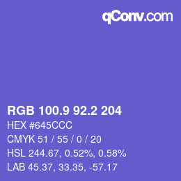 カラーコード: RGB 100.9 92.2 204 | qconv.com