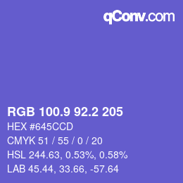 カラーコード: RGB 100.9 92.2 205 | qconv.com