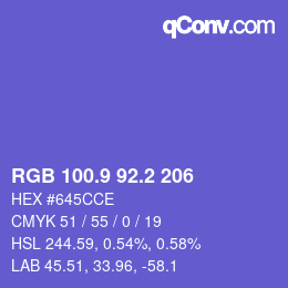 カラーコード: RGB 100.9 92.2 206 | qconv.com