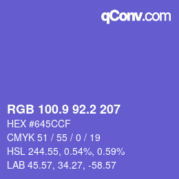 カラーコード: RGB 100.9 92.2 207 | qconv.com