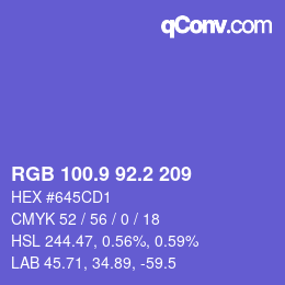 カラーコード: RGB 100.9 92.2 209 | qconv.com