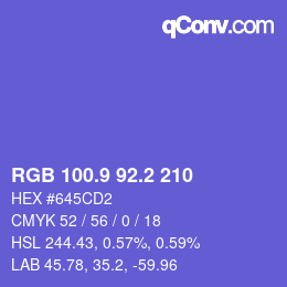 カラーコード: RGB 100.9 92.2 210 | qconv.com