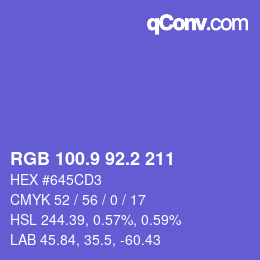 カラーコード: RGB 100.9 92.2 211 | qconv.com