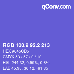 カラーコード: RGB 100.9 92.2 213 | qconv.com