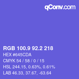 カラーコード: RGB 100.9 92.2 218 | qconv.com