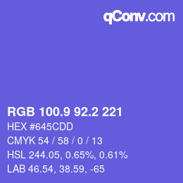 カラーコード: RGB 100.9 92.2 221 | qconv.com