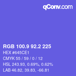 カラーコード: RGB 100.9 92.2 225 | qconv.com