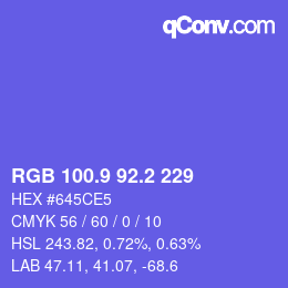 カラーコード: RGB 100.9 92.2 229 | qconv.com