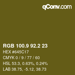 Color code: RGB 100.9 92.2 23 | qconv.com