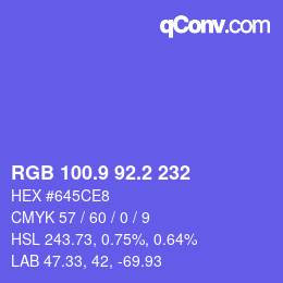 カラーコード: RGB 100.9 92.2 232 | qconv.com