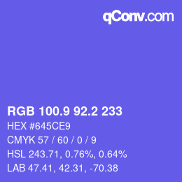 カラーコード: RGB 100.9 92.2 233 | qconv.com