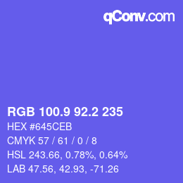 カラーコード: RGB 100.9 92.2 235 | qconv.com