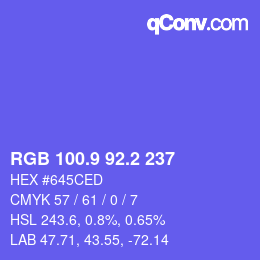 カラーコード: RGB 100.9 92.2 237 | qconv.com