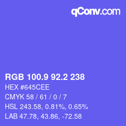 カラーコード: RGB 100.9 92.2 238 | qconv.com