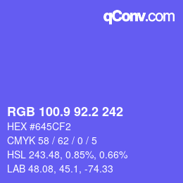 カラーコード: RGB 100.9 92.2 242 | qconv.com