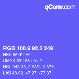 カラーコード: RGB 100.9 92.2 249 | qconv.com